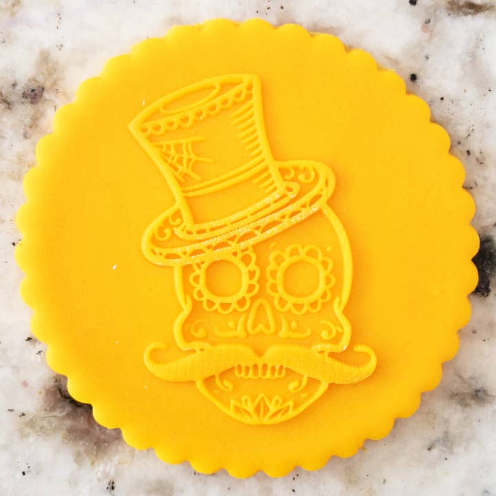 Skull In Hat Halloween Cookie Biscuit POPup Stamp for wholesale by Cut Bake Stamp