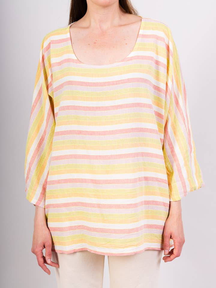 Mimi & Gogo - Wholesale T-Shirt - Women's - Oversized Multi Striped Top @11012_HMultiR8