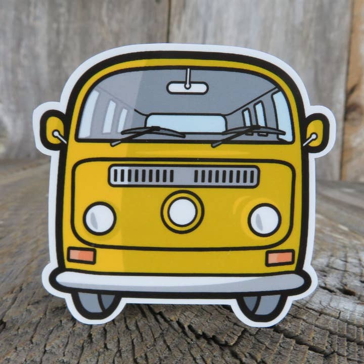 Yellow Retro Style Van Sticker Surfer Bus Waterproof Laptop Camping Travel Vagabond for wholesale by Kirk's Krafts