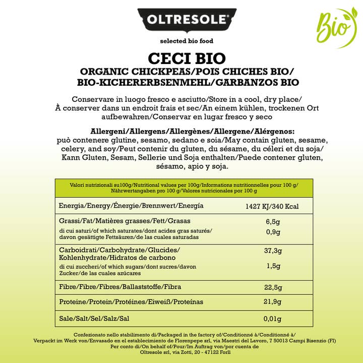 Oltresole - Wholesale Beans - Organic Chickpeas 5 Kg