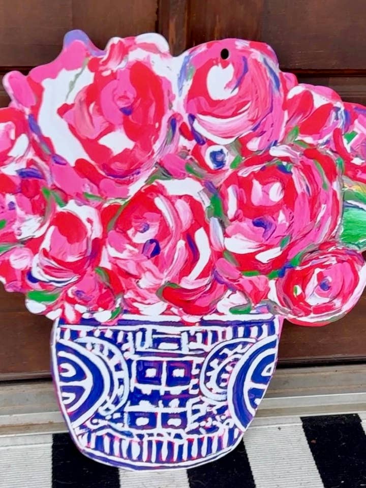 LARGE Designer Florals in Ginger Jar Door Hanger for wholesale by Mid Mod Design LLC