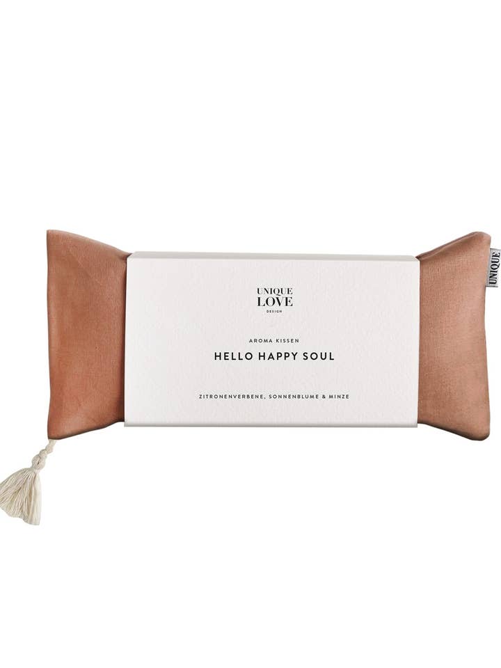 'Hello Happy Soul' aroma cushion, golden light for wholesale by UNIQUE LOVE Design