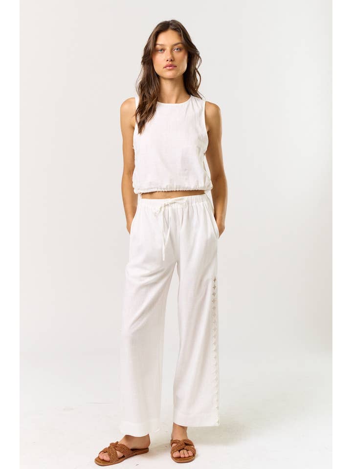 Lalavon - Wholesale Pants - Women's - ILP5676 High-Rise Linen Pants with Side Cutout Detail8