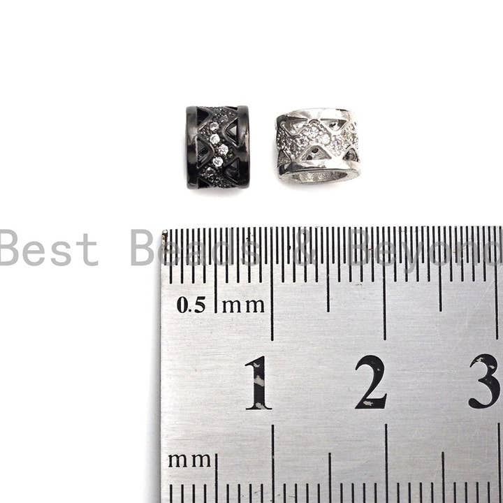 BestBeads&Beyond - Wholesale Beads - Big Hole CZ Pave beads, Cubic Zirconia Spacer Beads, European Large hole Bead, 6x8mm, sku#Z8874