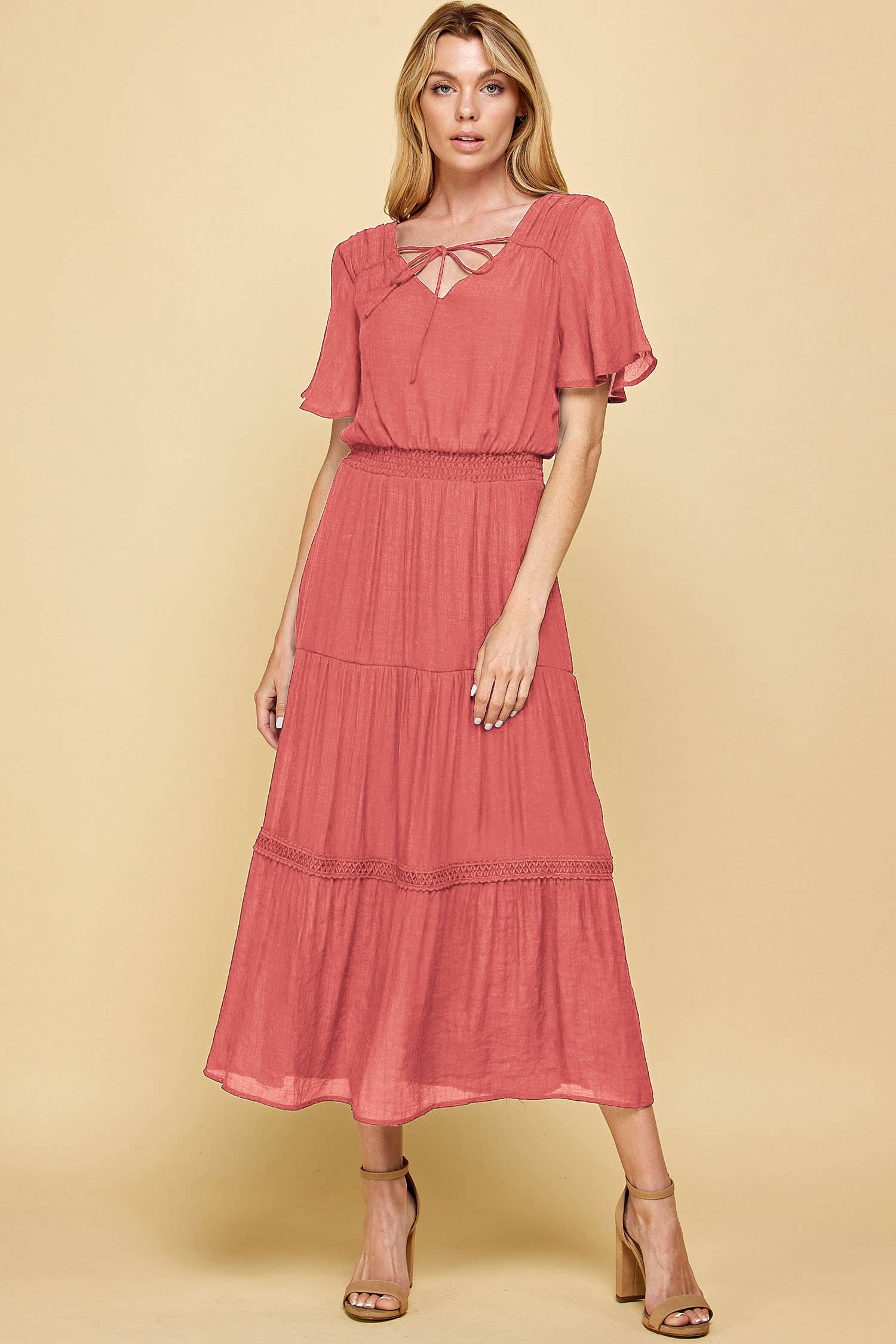 Winslow Collection - Vente Robe – femme - Robe maxi à volants en crochet avec ouverture clé, 9 couleurs, Y87291148