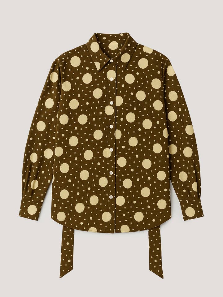 Khaki SKJORTE MED BALLONÆRMER I POLKAPRIKKET MØNSTER for engroshandel på Faire4