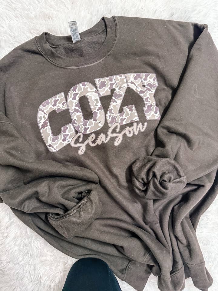 ZZ Threadz - Wholesale Graphic sweatshirt – Women’s - Cozy Season Camo Crewneck Sweatshirt0
