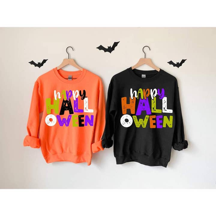 Happy Halloween Crew Neck Sweaters for wholesale by Ebony's Tees's and Crafts