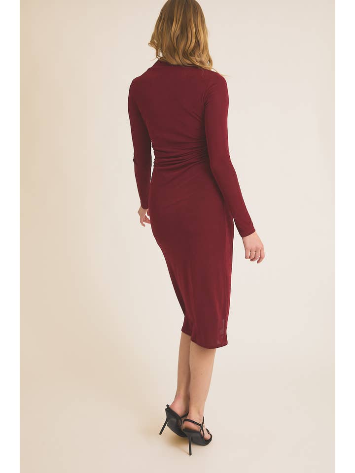 GILLI - Wholesale Dress - Women's - LONG SLEEVE MOCK NECK SIDE SHIRRING MIDI DRESS7