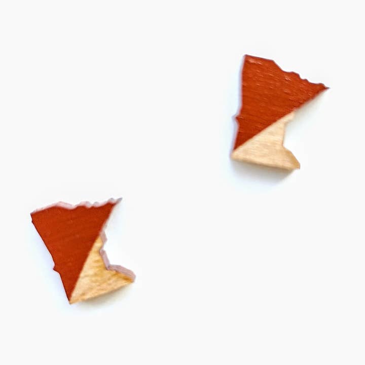 Spoon & Theory Handmade - Wholesale Stud/Post Earrings - Minnesota State | Cinnamon Spice MN Wood Stud Earrings