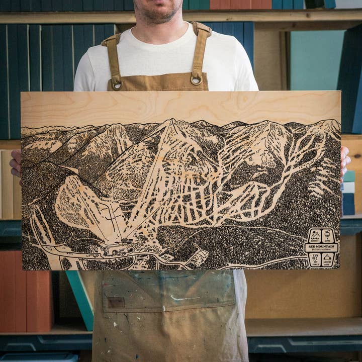 Karte der Skipisten in Red Mountain, British Columbia für den Großhandel von Benoit's Design Co.