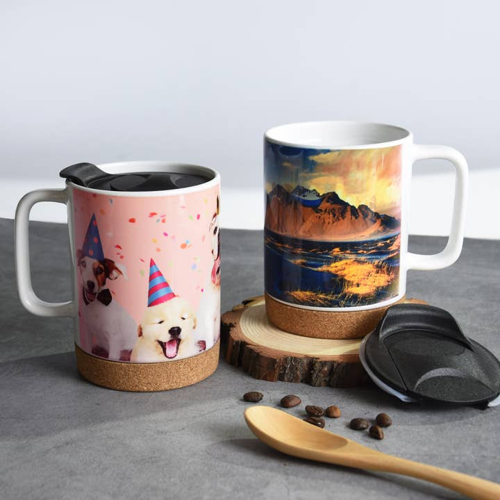ARTONUSA - Wholesale Coffee Mug - 14 OZ Sublimation Mugs with Cork base and Splash proof lid