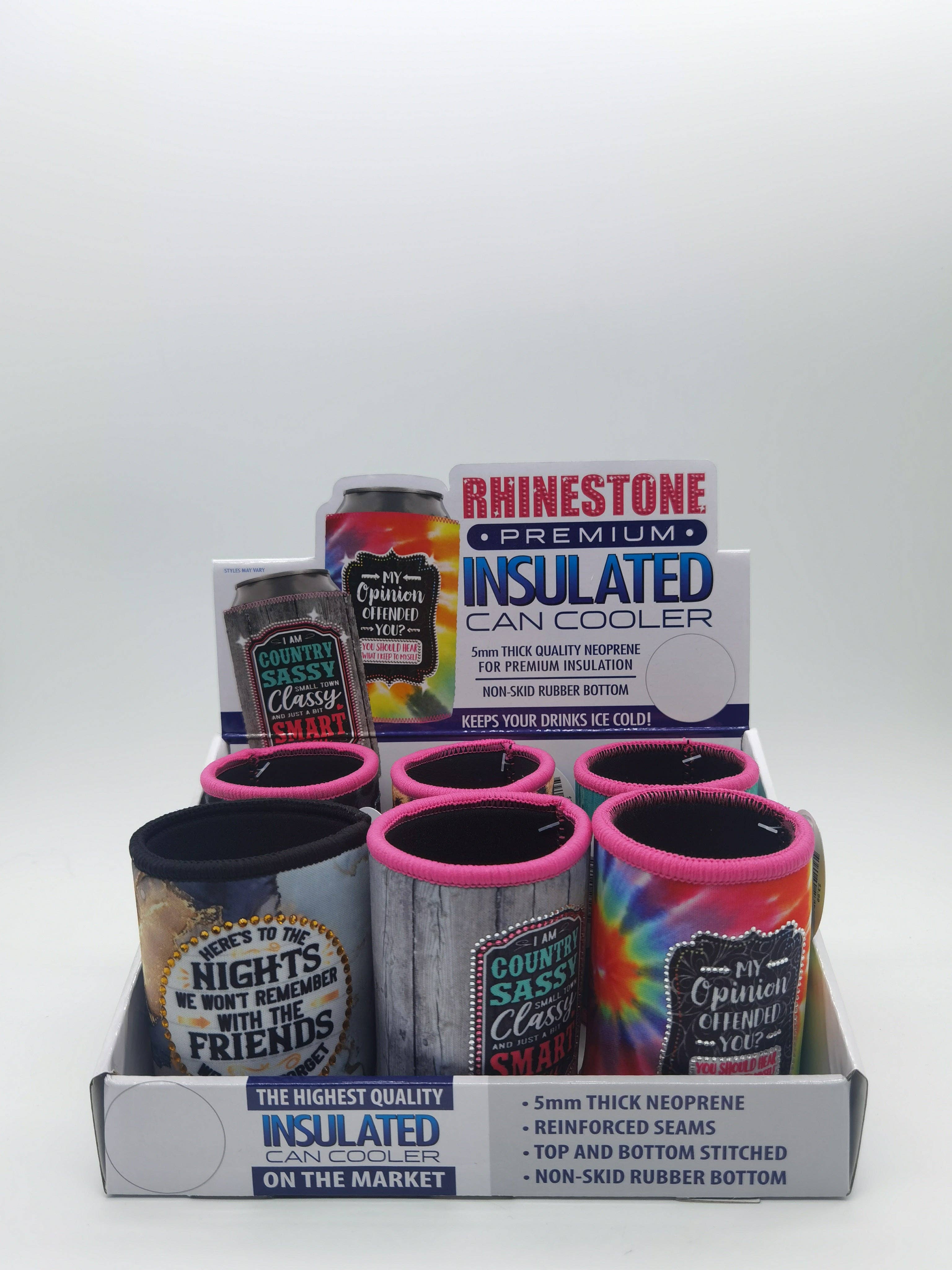 Novelty Brands - Wholesale Drink Huggers & Koozies - Insulated Can Cooler Coozie Rhinestone Assortment- 6/Display2
