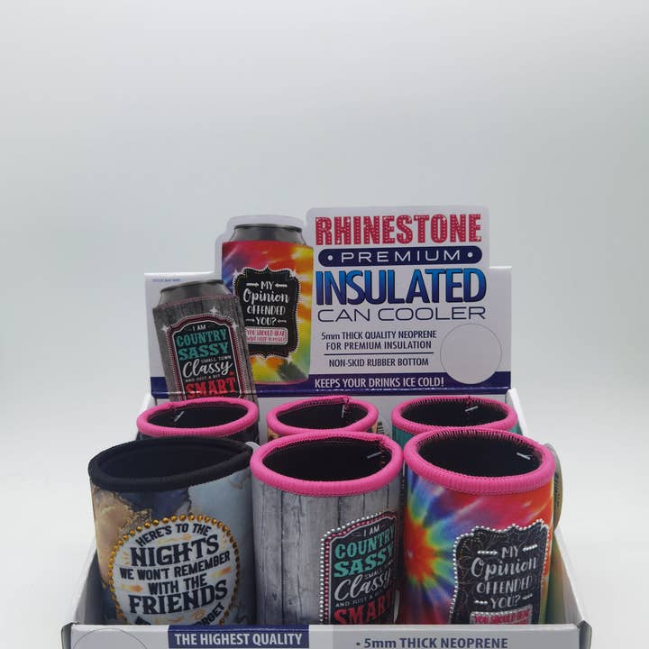 Novelty Brands - Wholesale Drink Huggers & Koozies - Insulated Can Cooler Coozie Rhinestone Assortment- 6/Display2