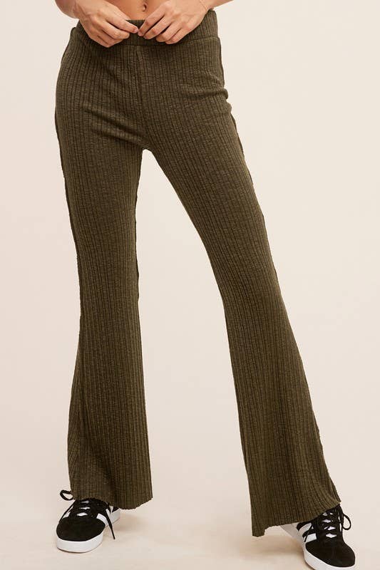 La Miel - Wholesale Lounge Sweatpants/Joggers - Women's - JAP4174-Basic Ribbed Fitted Silhouette Loungewear Pants4