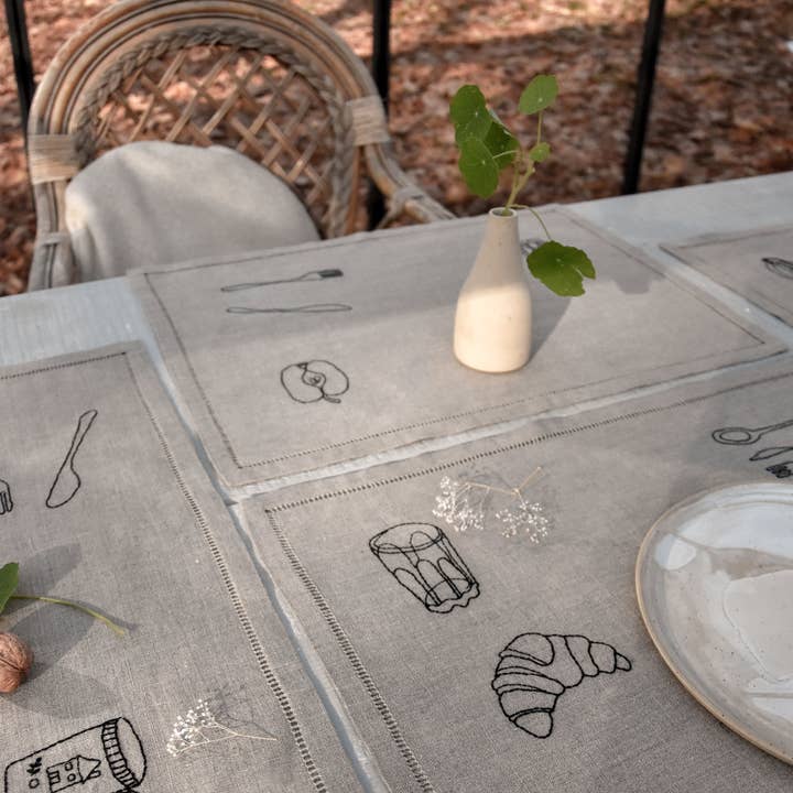 À bientôt - Vendita all'ingrosso Tovagliette - Tovaglietta in lino biologico Petit Dej nera16