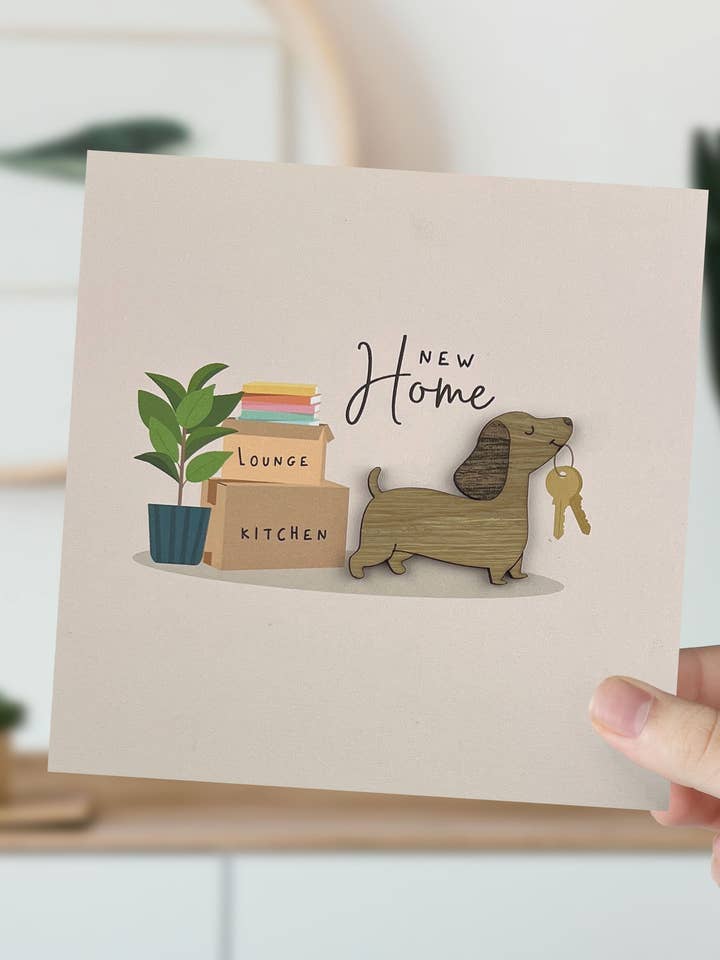 Teckel Nieuw Thuis Kaart voor wholesale door KDee Designs