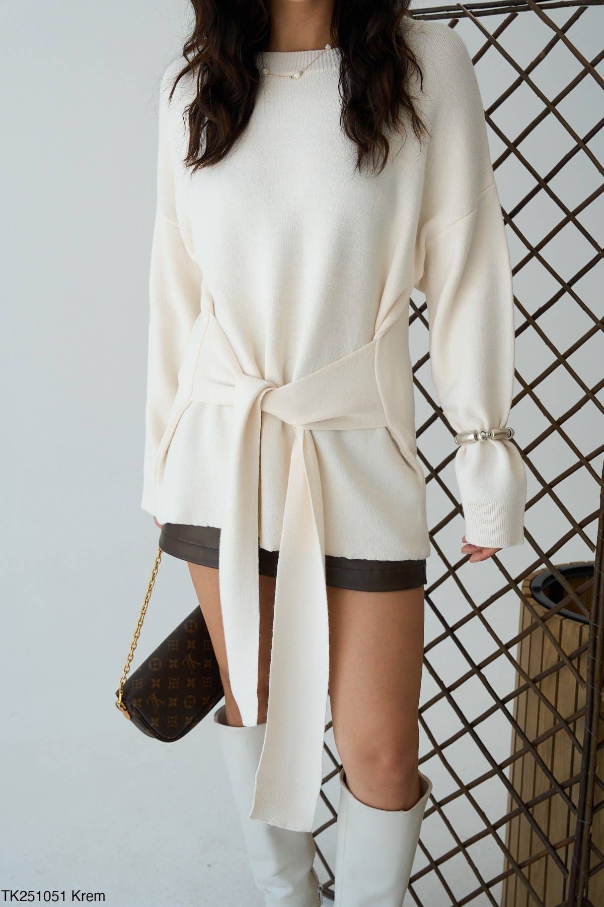 Design company-Fatma Balkir - Wholesale Blouse - Women's - "Elegant Soft Front-Tie Women’s Sweater – Chic Fall Top"0