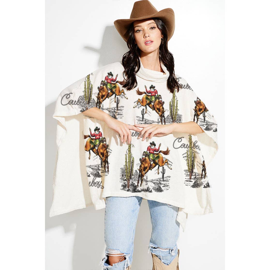 Phil Love - Wholesale Poncho - Women's - Rodeo cowboy print turtle neck poncho3
