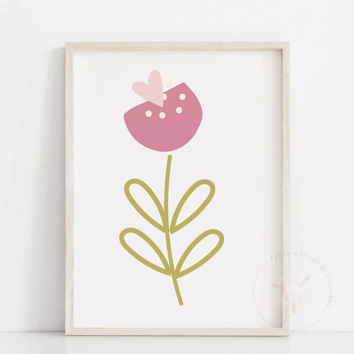 Roze bloem met hart A4-opdruk voor wholesale door Paper Daisies by j'adorne