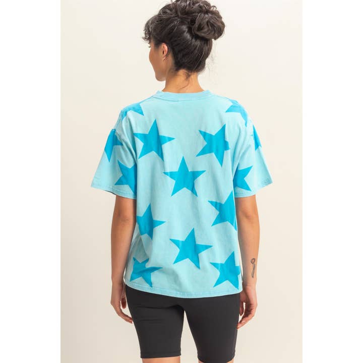 HYFVE - Wholesale Shirt - Women's - DZ25E235-Washed Star Pattern Short Sleeve Tee