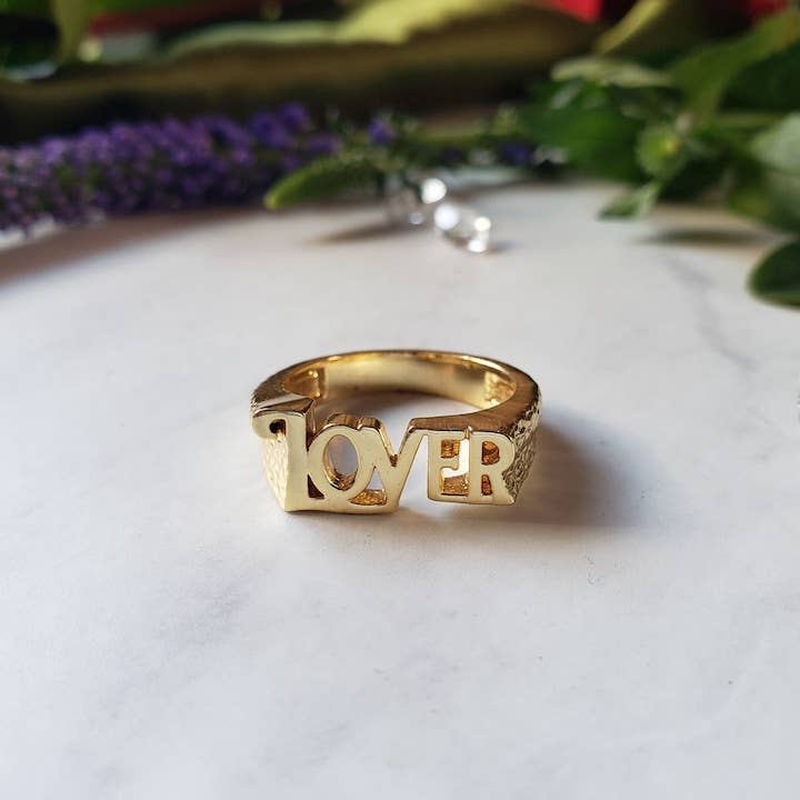 The Lover Ring - 14k gold Lettering for wholesale by Dreamers of Dreams