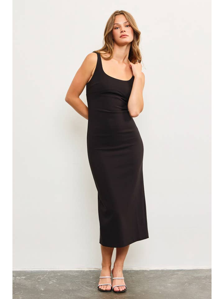 Black BACK SLIT FITTED SLEEVELESS LONG DRESS for wholesale on Faire