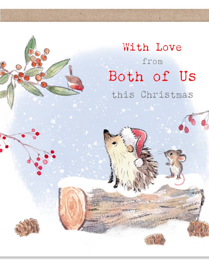 From Both of Us - Christmas Card -Hedgehog, Mouse - BWX030 for wholesale by Paper Shed Design Ltd