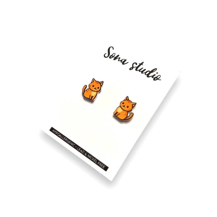 Sona Studio - Wholesale Stud/Post Earrings - Orange Cat Earrings1