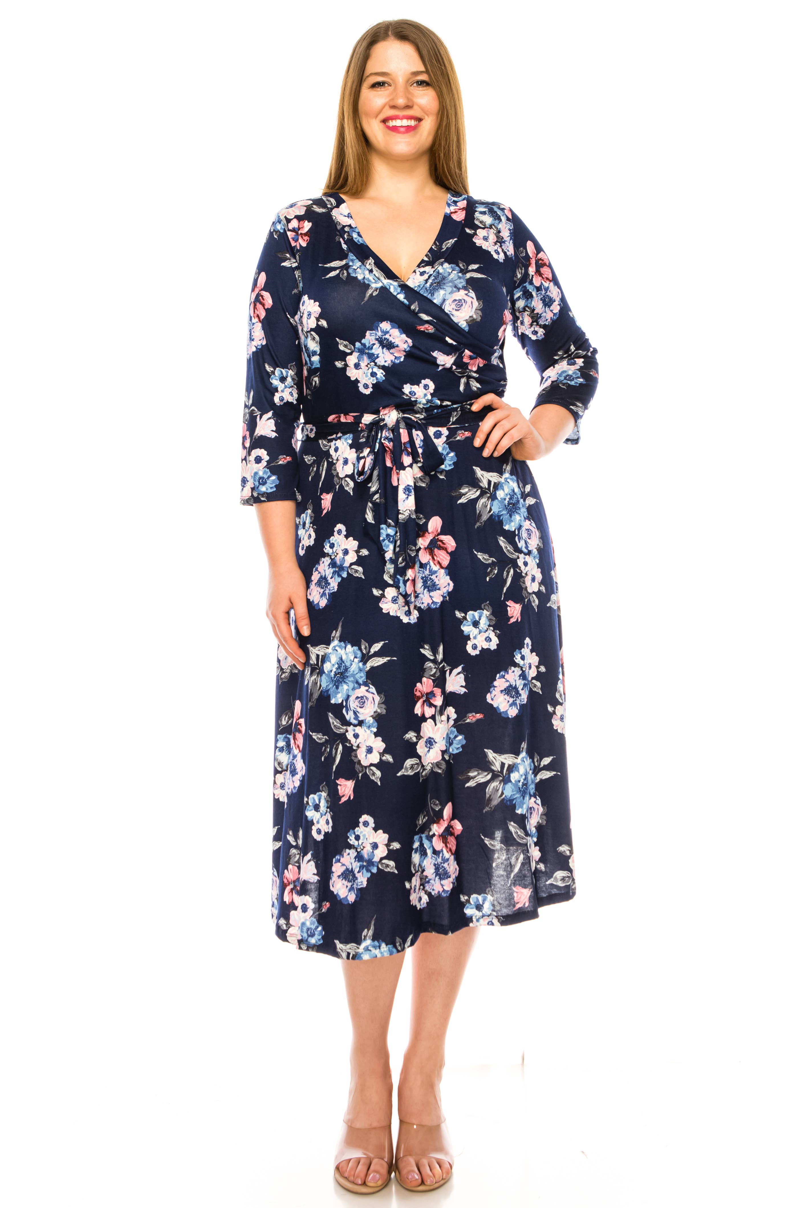 MOA COLLECTION - Vente Robe – femme - Robe portefeuille en faux imprimé à motifs floraux de grande taille pour femmes16