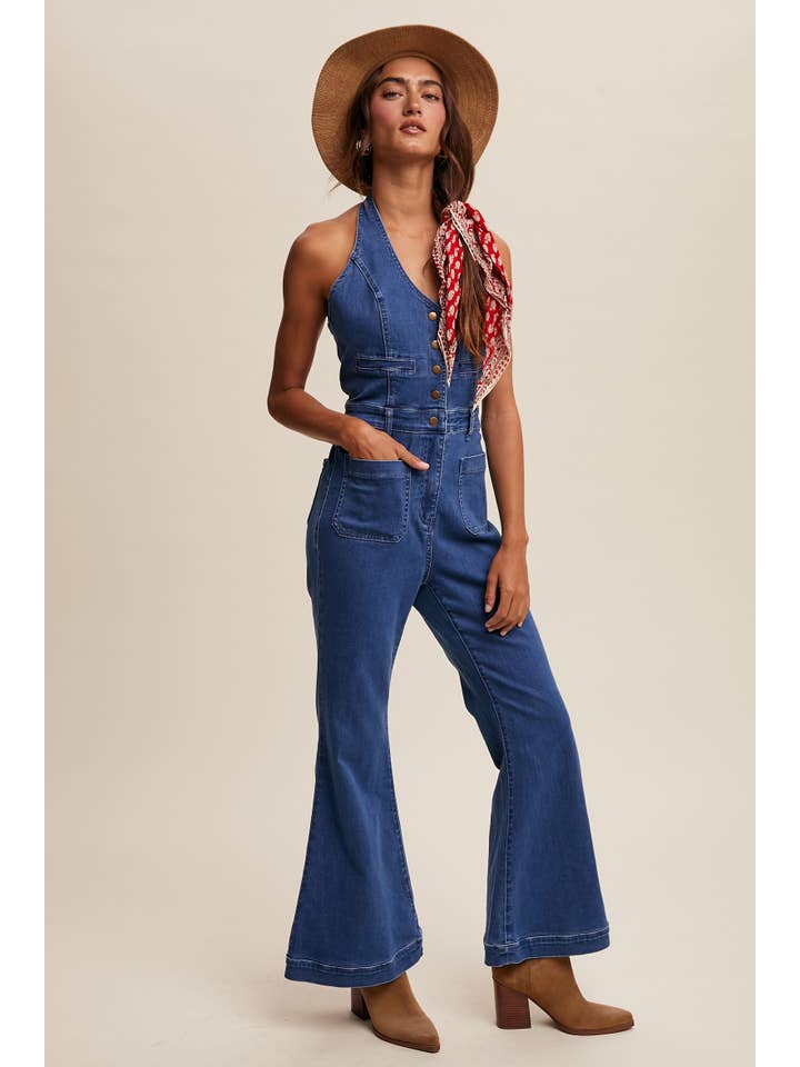 Denim Tuta in denim con scollo all'americana in vendita all'ingrosso su Faire
