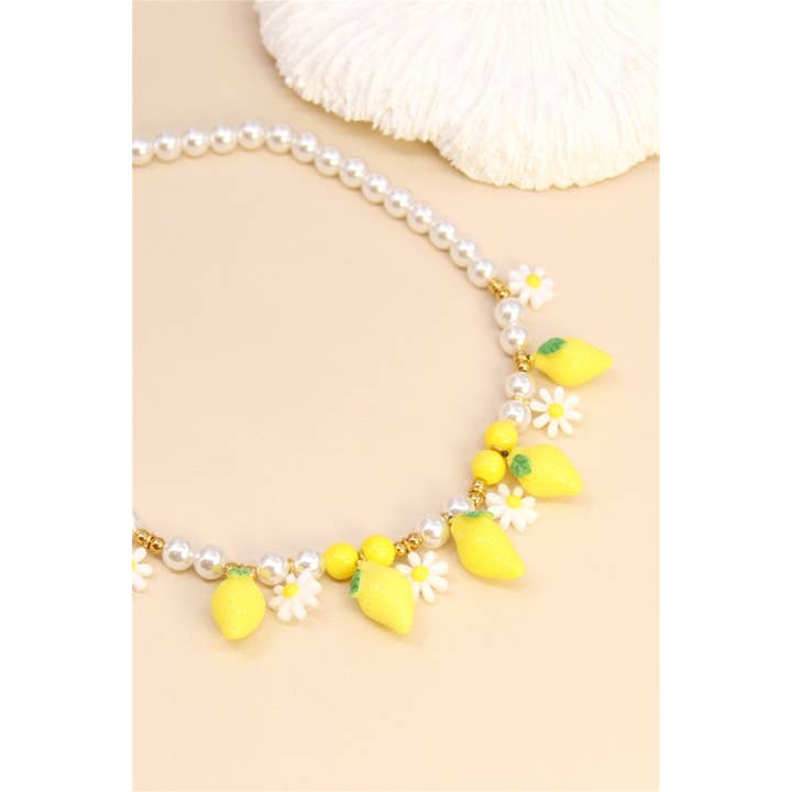 BELLISSIMA BIJOUX - Wholesale Pendant/Charm Necklace - Lemon Pearl Necklace And Daisies Tangy Touch1