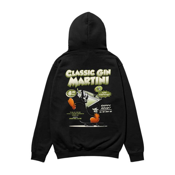 Classic Gin Martini Heavyweight Organic Hoodie Black for wholesale by Weekend Concept
