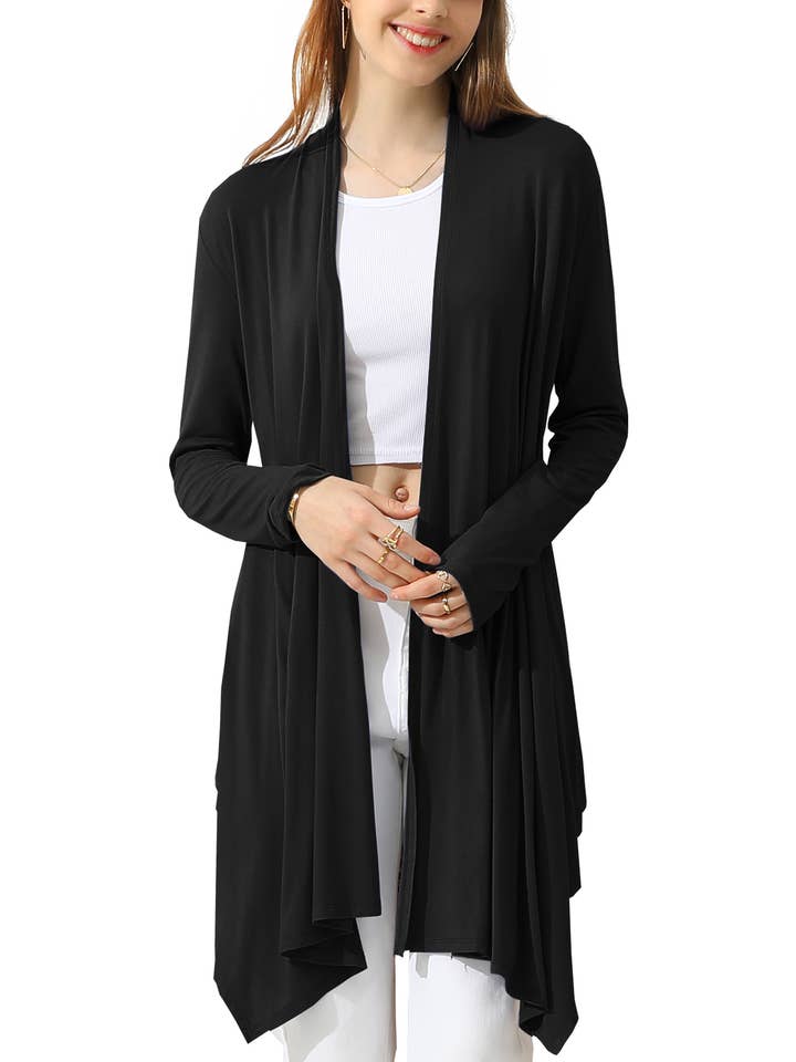 AWTL073_Long Sleeve Casual Open Front Long Cardigan for wholesale by NINEXIS