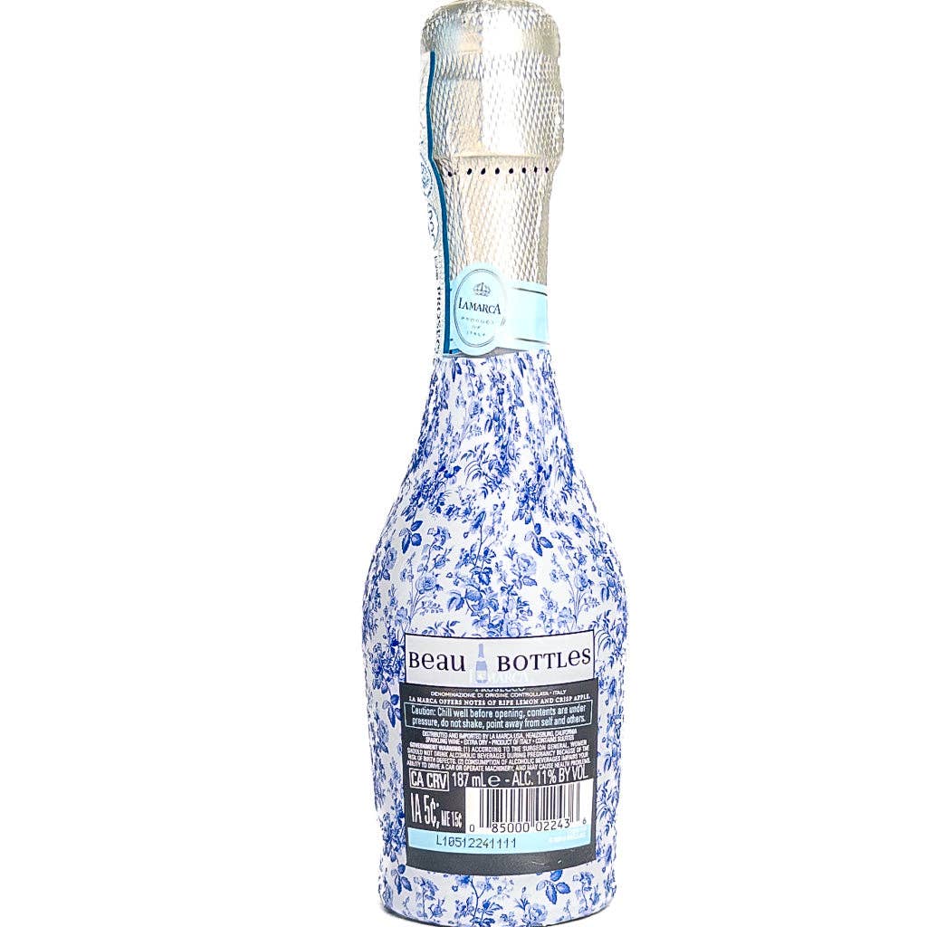 Beau Bottles - Vendita all'ingrosso Busta regalo per vino - Beau Bottles Blue Floral - Collezione MINI Prosecco - Confezione da sei3