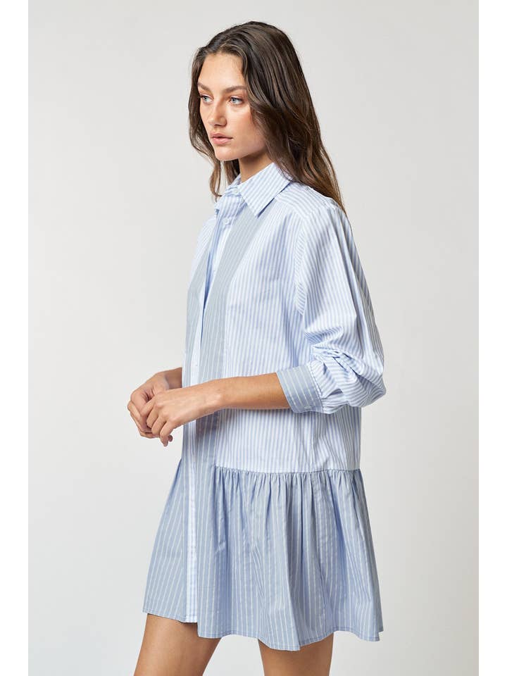 ILD3342Â STRIPE BUTTON UP COLLARED MINI SHIRT DRESS for wholesale on Faire