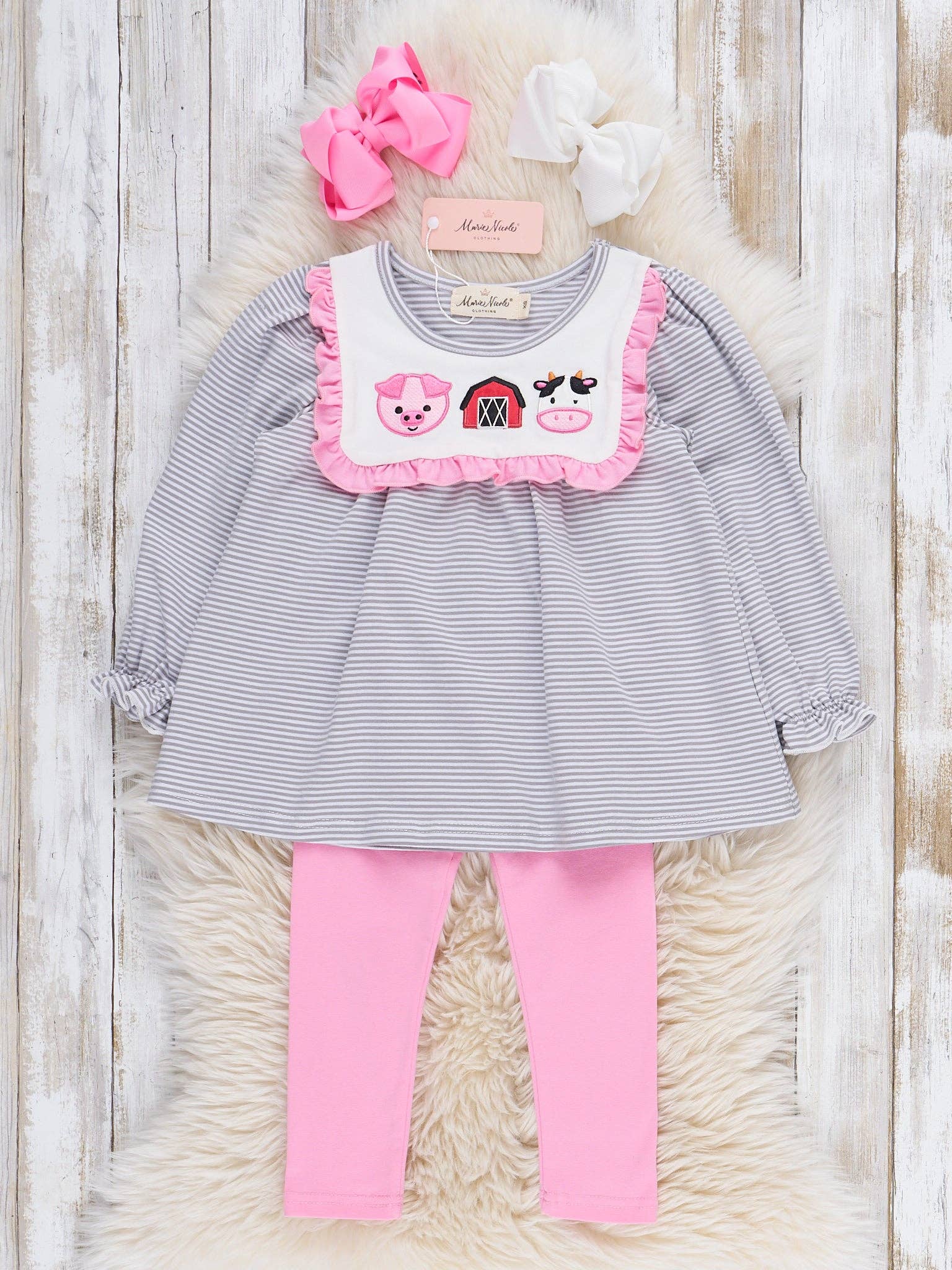 Marie Nicole Clothing - Wholesale Top & Leggings Set - Kids - Country Critters Embroidered Outfit0