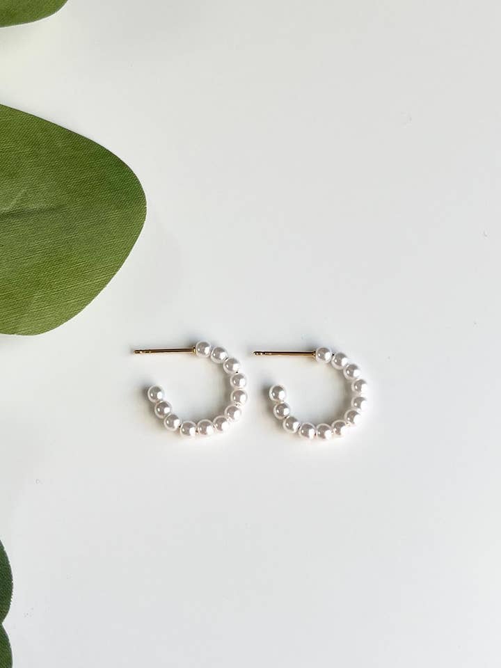 Dainty Pearl Huggie Earrings, Bridal Earrings for wholesale by Mountain Marigold Jewelry