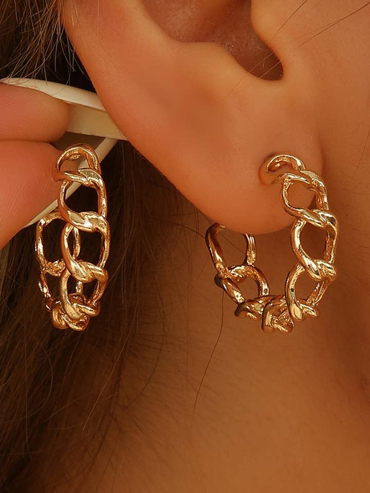 Alloy Plated Round Hoop Chain Stud Earrings for wholesale by fashionworks