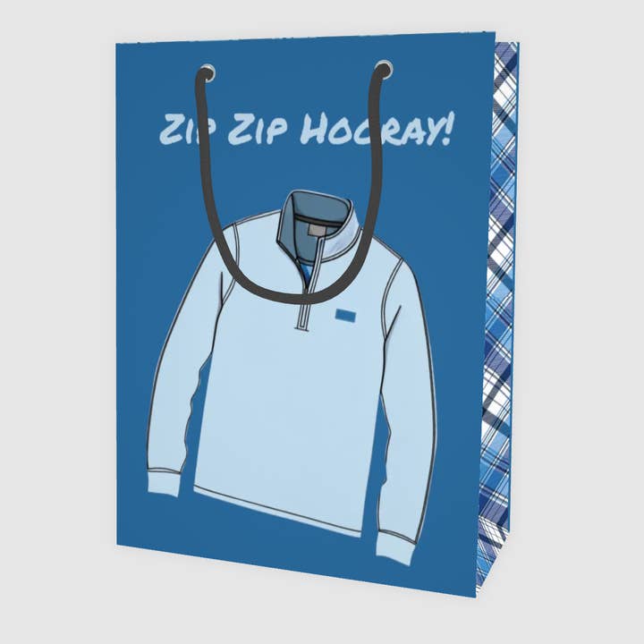 Preppy Blue Three-Quarter Zip Illustration Gift Bag Men for wholesale by Hey Y'all Party