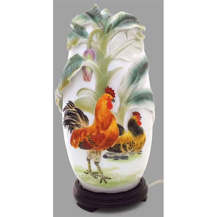 Chicken Family W/Banana Tree Porcelain Lamp for wholesale by Top Land Trading