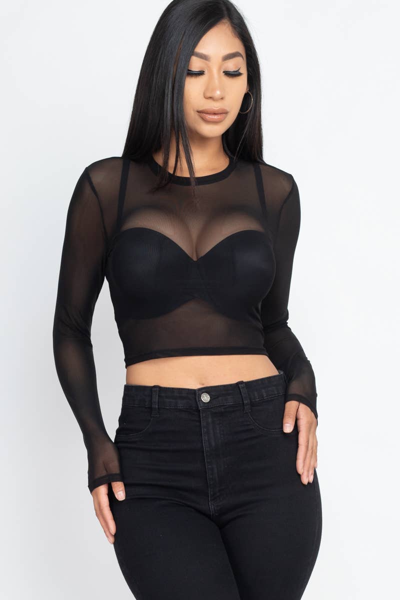 CAPELLA APPAREL - Wholesale Knit Top - Women's - Solid Mesh Sheer Crop Top0