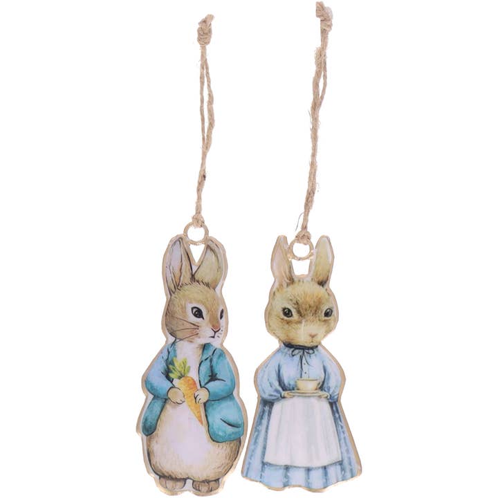 Metalen konijnenpaar Kiko om op te hangen, 2 motieven, H11cm, voor wholesale door Vosteen