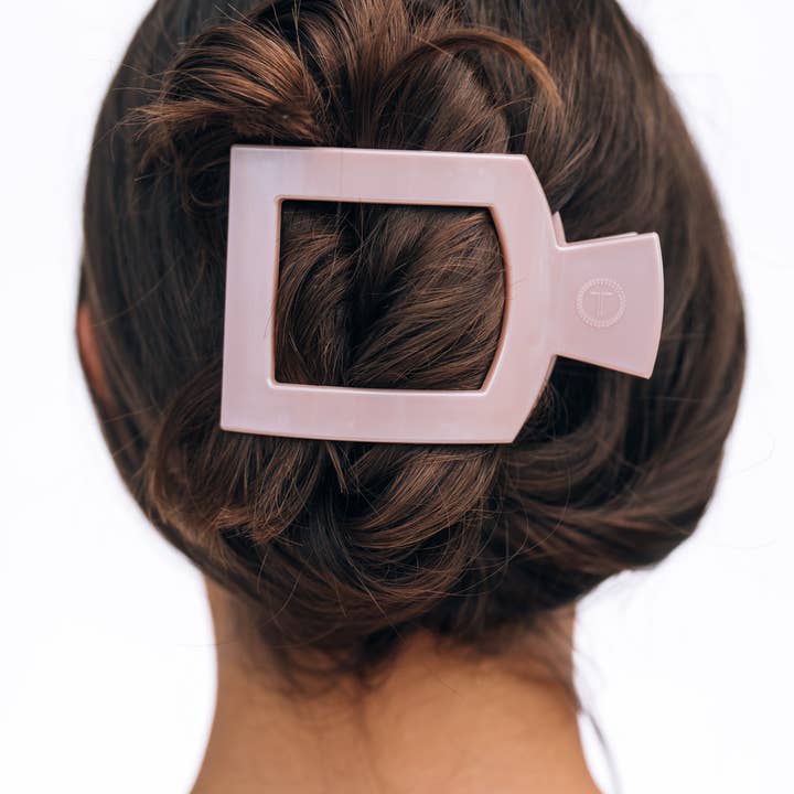 TELETIES - Wholesale Hair Clip - Women's - Square Flat Hair Clip | Large | Pearly Pink