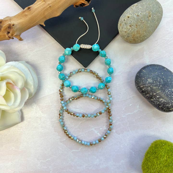 IST Jewelry – wholesale Jewellery set – Shamballa Magnesite Turquoise and Crystal Set of Bracelets