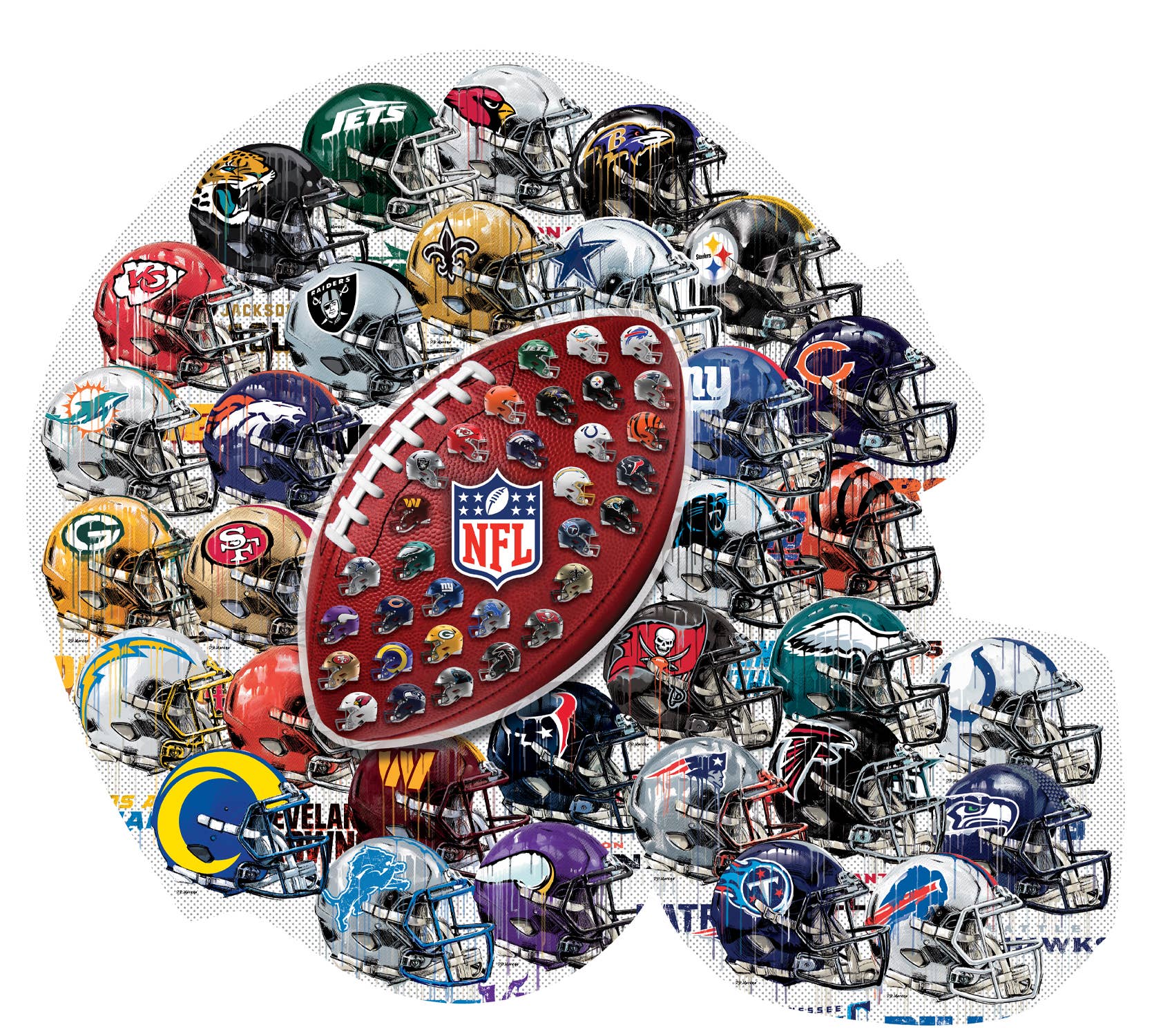 Masterpieces Puzzles - Wholesale Puzzle - Adult - NFL - Helmet Drip Art 500 Piece Shaped Puzzle1