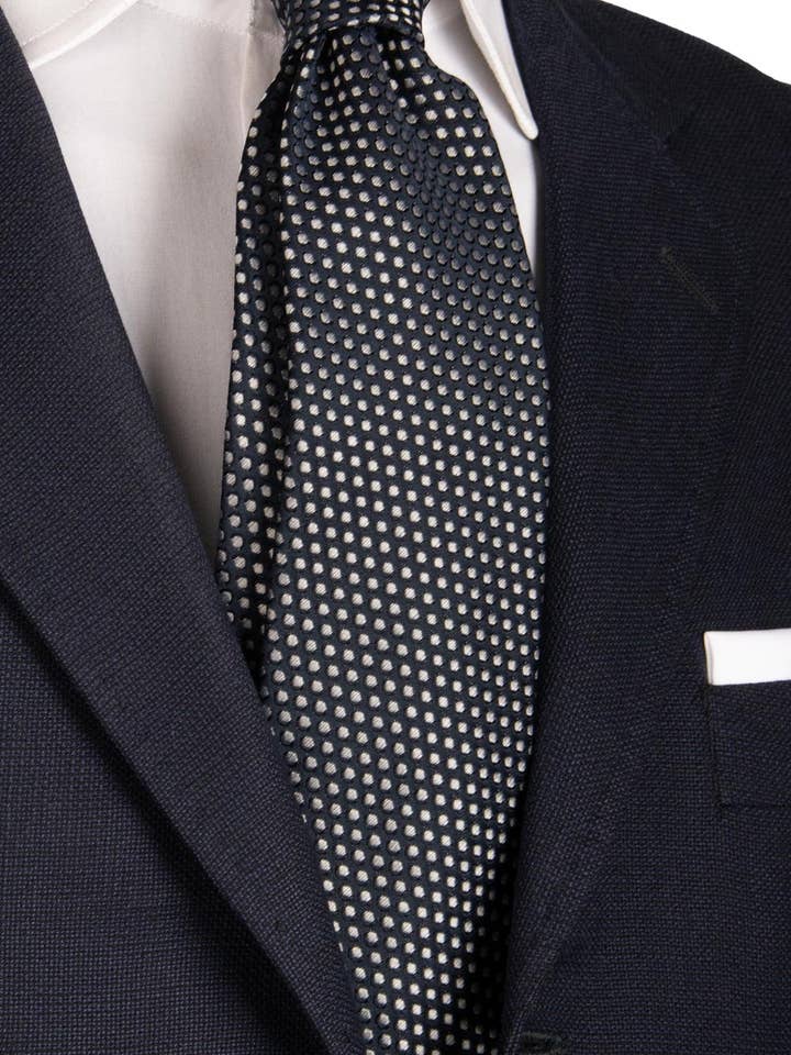 Blaue Seidenkrawatte mit silbernen grauen Punkten CY6664 für den Großhandel von Graffeo Cravatte