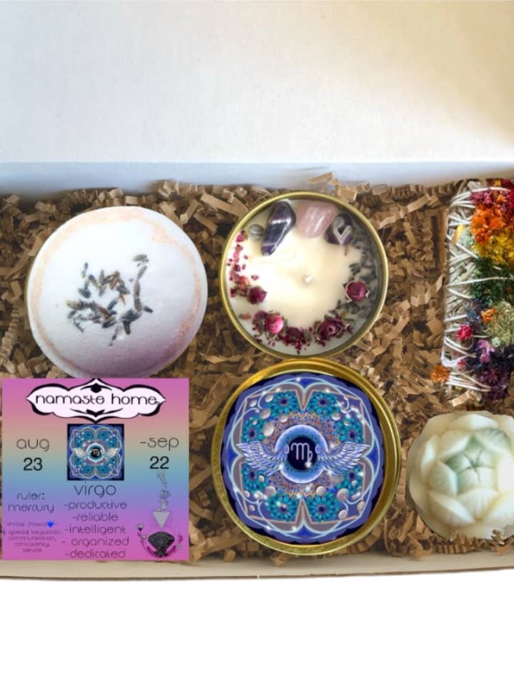 Jomfru Gavesæt, Krystallys, Badebombe, Salviebundt, Sæbe for engroshandel hos Namaste Home