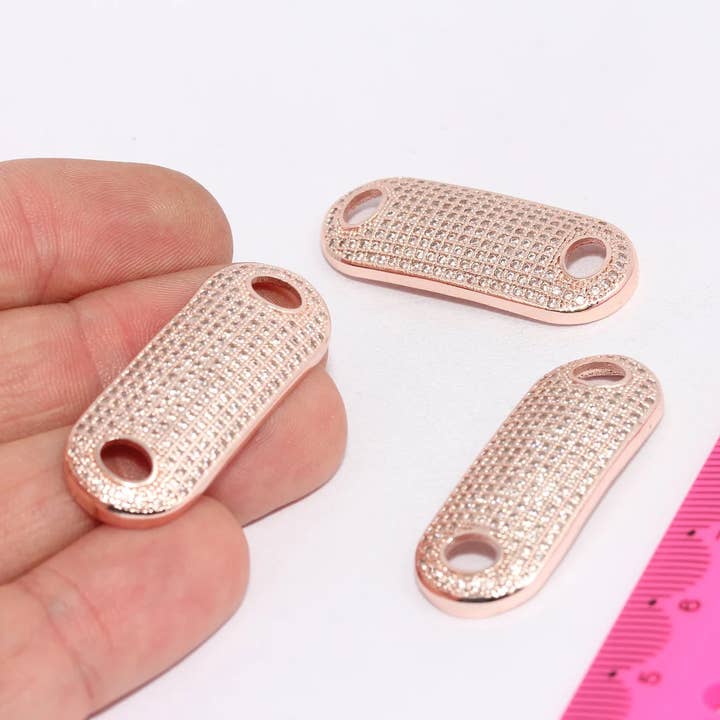 15x39mm Rose Gold Plated CZ Bracelet Connector Charm, ZRCN37 for wholesale by QueenJewelryM