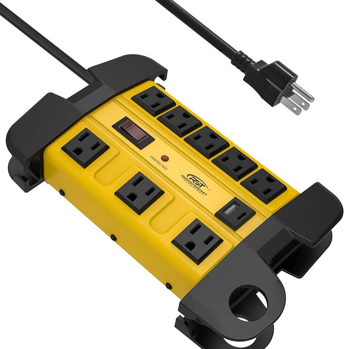 CRST Wide Spaced 8-Outlet Metal Power Strip Surge Protector, 1350 Joules, 6FT/15FT Heavy Duty Cord with Management Wrap,, USB-C & USB-A Ports, Wall Mountable Design for wholesale by Rocket Socket Technology